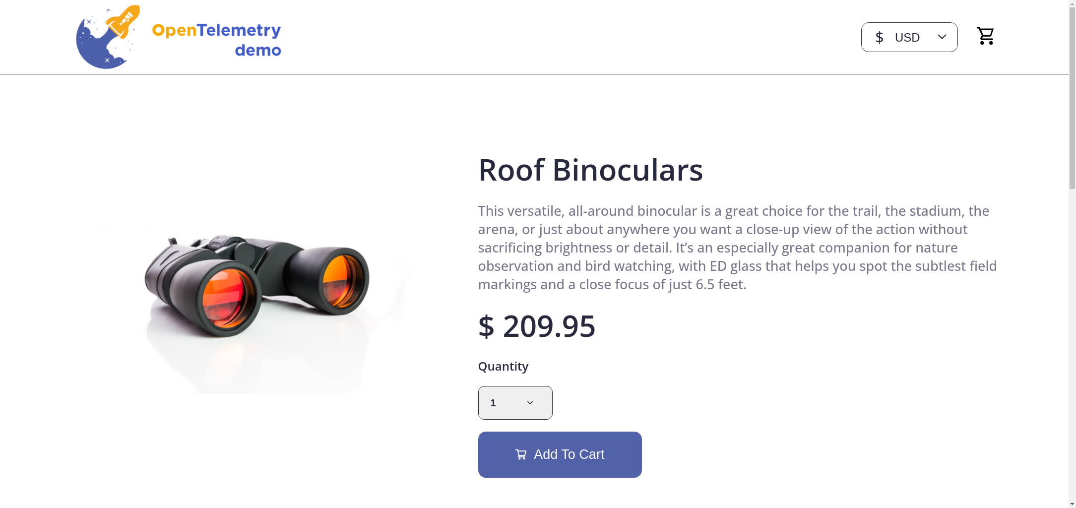 OpenTelemetry Demo product page