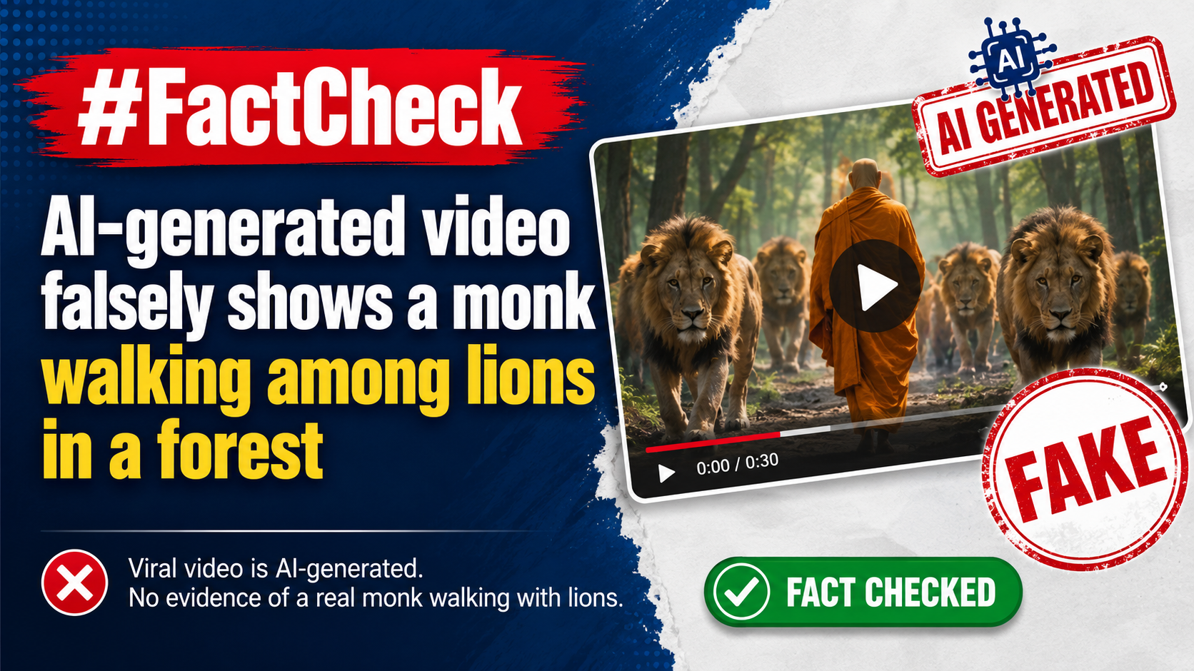 #FactCheck -AI-generated video falsely shows a monk walking among lions in a forest